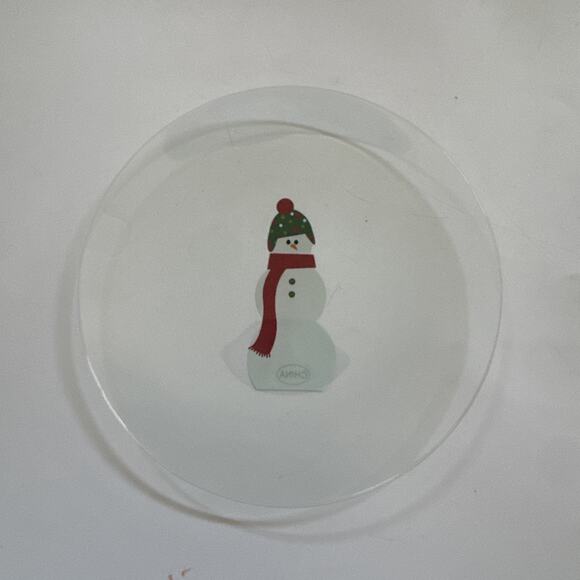 NIB Pampered Chef Set of 4 Glass Snowmen Round Appetizer Plates Christmas - Picture 3 of 10